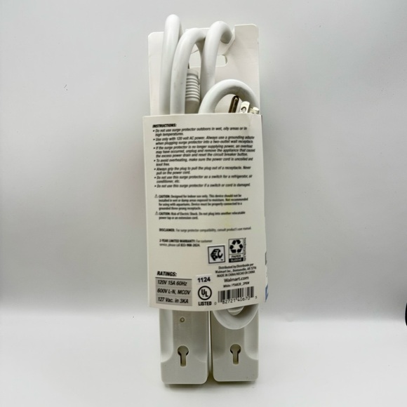 Hyper Tough 2 Pack 6 Outlet Surge Protectors Protection 2.5 Foot Circuit Breaker - Picture 2 of 4